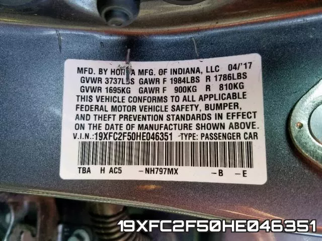 19XFC2F50HE046351 фото 2
