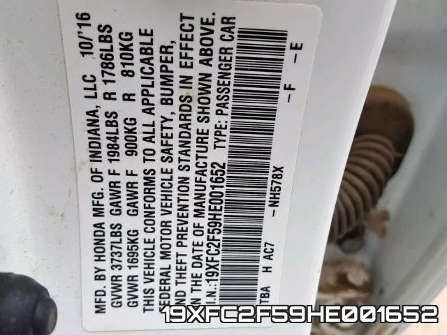 19XFC2F59HE001652 фото 2