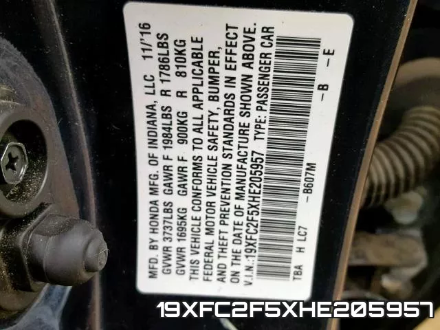 19XFC2F5XHE205957 фото 2