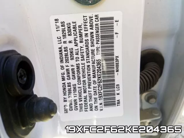 19XFC2F62KE204365 фото 2