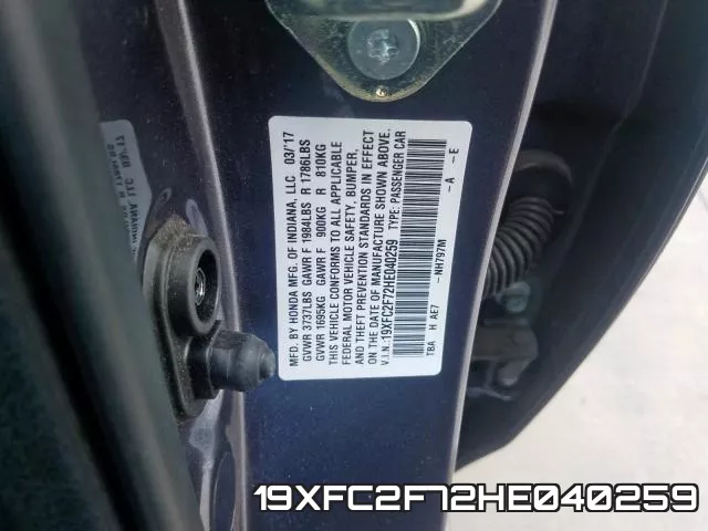 19XFC2F72HE040259 фото 2
