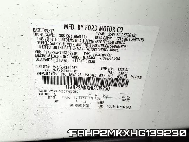 1FAHP2MKXHG139230 фото 2