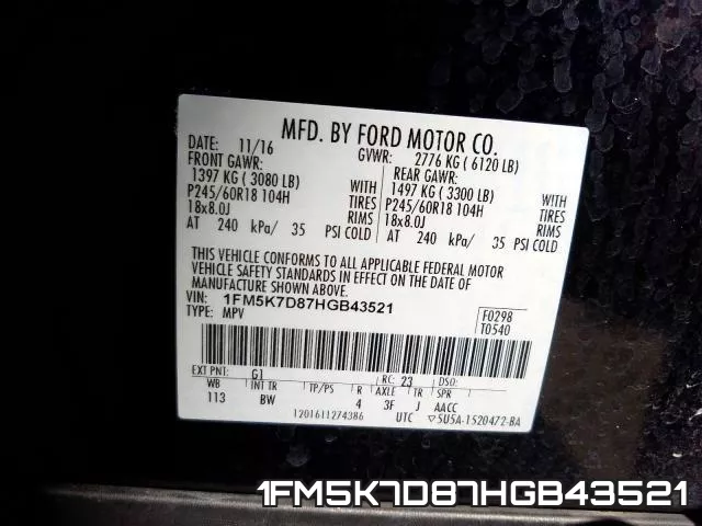 1FM5K7D87HGB43521 фото 2