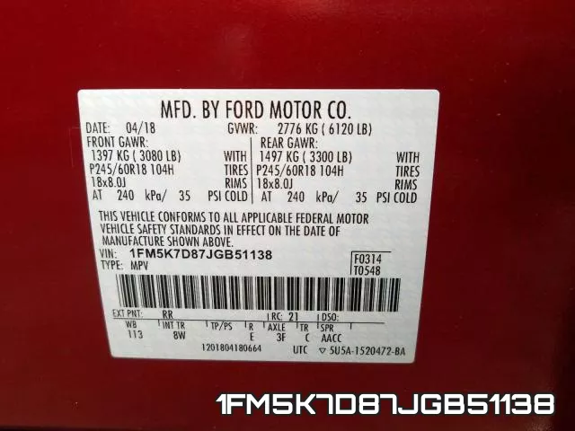 1FM5K7D87JGB51138 фото 2
