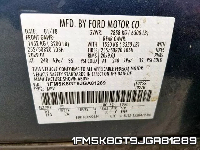 1FM5K8GT9JGA81289 фото 2