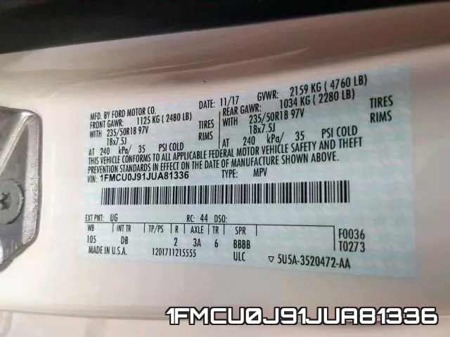 1FMCU0J91JUA81336 фото 2
