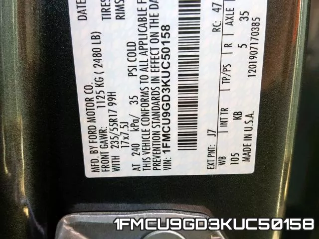 1FMCU9GD3KUC50158 фото 2