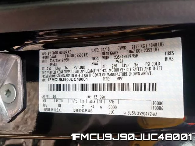 1FMCU9J90JUC48001 фото 2