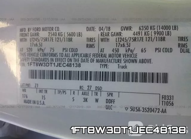 1FT8W3DT1JEC48138 фото 9