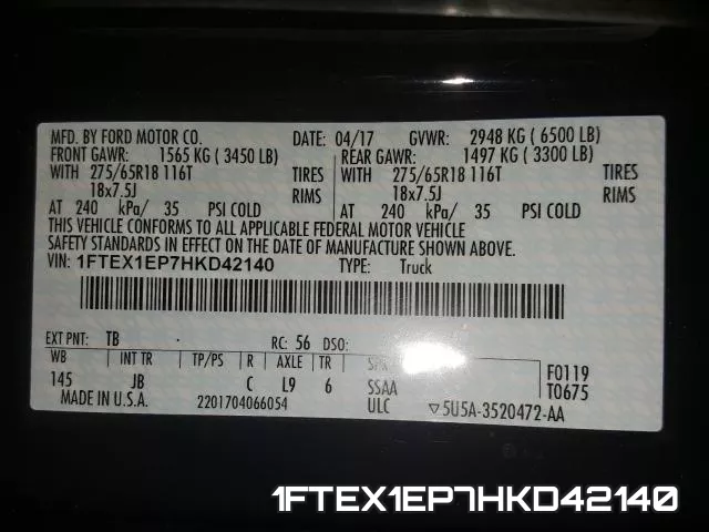 1FTEX1EP7HKD42140 фото 2