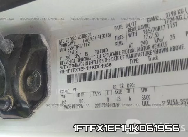1FTFX1EF1HKD61956 фото 10