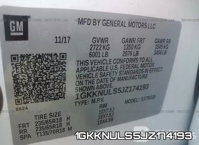 1GKKNULS5JZ174193 фото 8