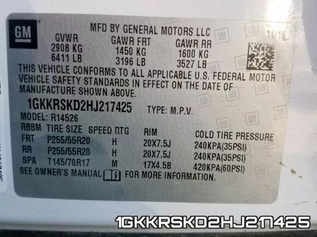 1GKKRSKD2HJ217425 фото 2