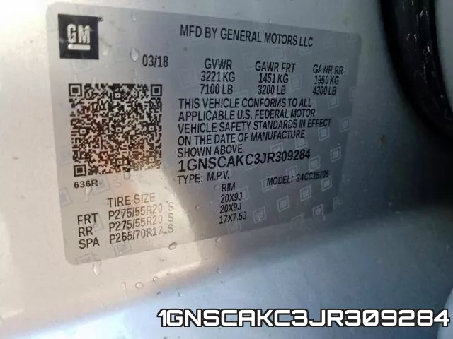 1GNSCAKC3JR309284 фото 2