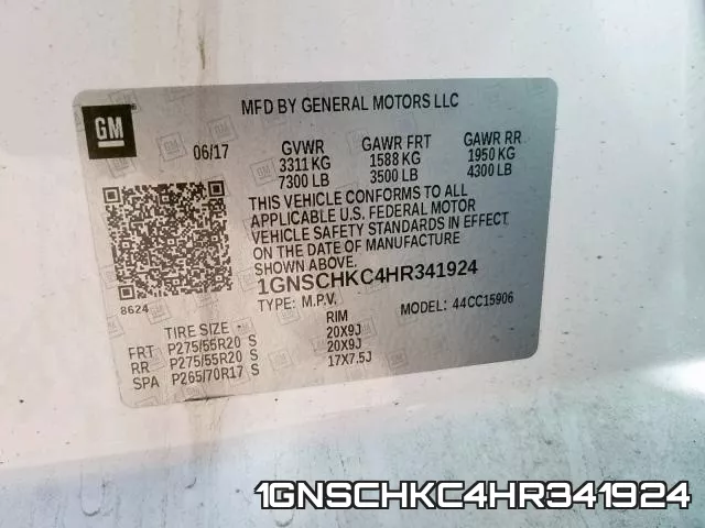 1GNSCHKC4HR341924 фото 2