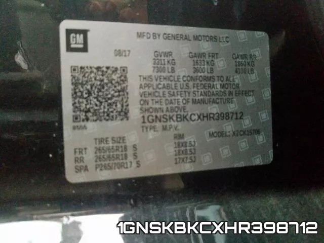 1GNSKBKCXHR398712 фото 2