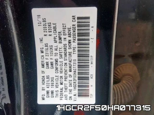 1HGCR2F50HA077315 фото 2