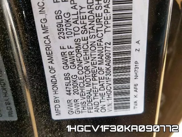 1HGCV1F30KA090772 фото 2