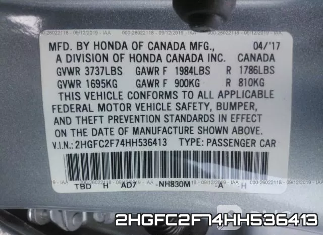 2HGFC2F74HH536413 фото 9