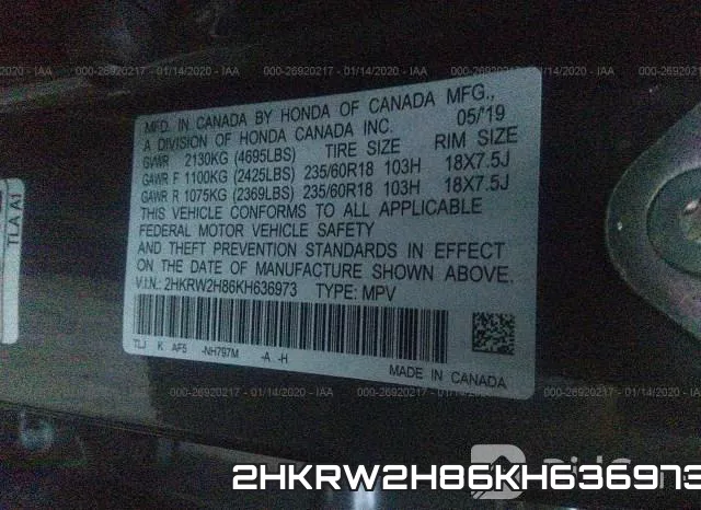2HKRW2H86KH636973 фото 9