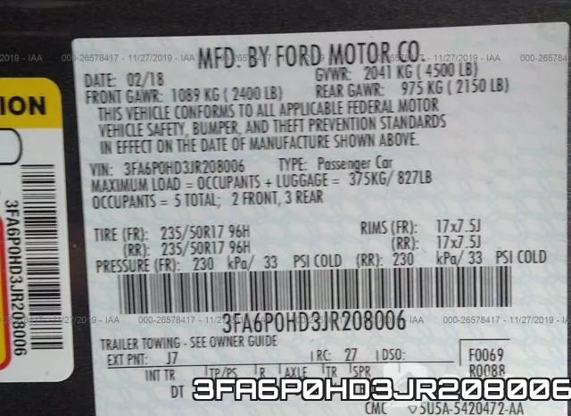 3FA6P0HD3JR208006 фото 7
