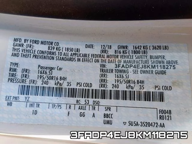 3FADP4EJ8KM118275 фото 2