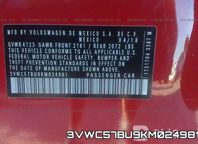 3VWC57BU9KM024981 фото 7