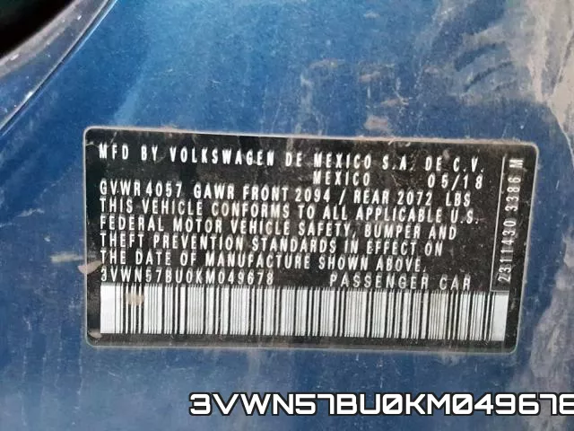 3VWN57BU0KM049678 фото 2