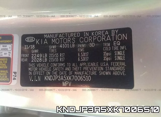 KNDJP3A5XK7006510 фото 9
