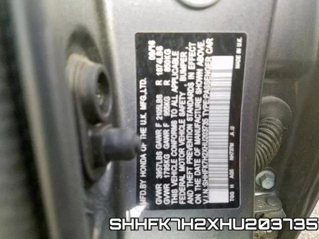 SHHFK7H2XHU203735 фото 2