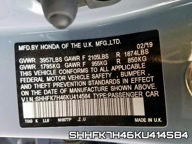SHHFK7H46KU414584 фото 2