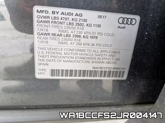 WA1BCCFS2JR004147 фото 2