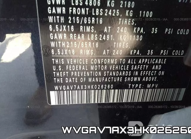 WVGAV7AX3HK026260 фото 9