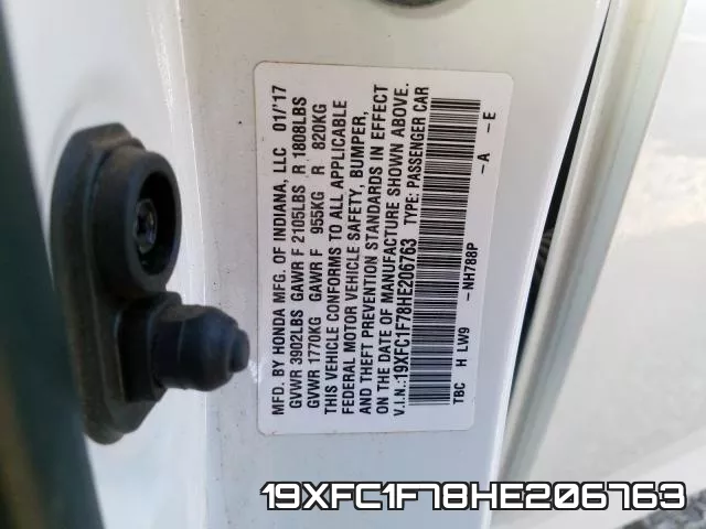 19XFC1F78HE206763 фото 2