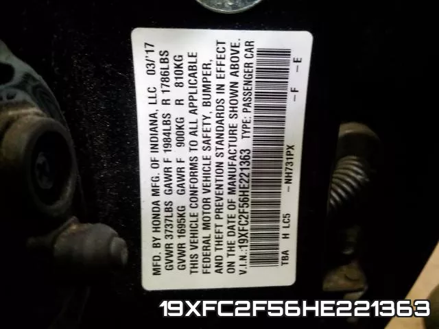 19XFC2F56HE221363 фото 2