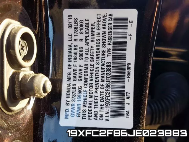 19XFC2F86JE023883 фото 2