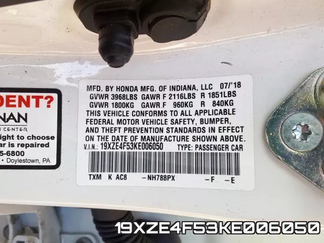19XZE4F53KE006050 фото 2
