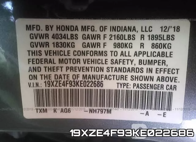 19XZE4F93KE022686 фото 8