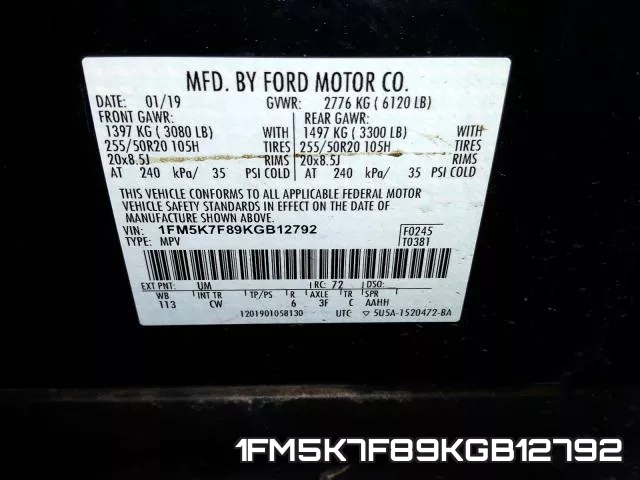 1FM5K7F89KGB12792 фото 2