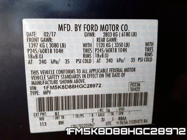 1FM5K8D88HGC28972 фото 2