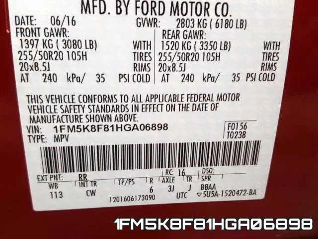 1FM5K8F81HGA06898 фото 2