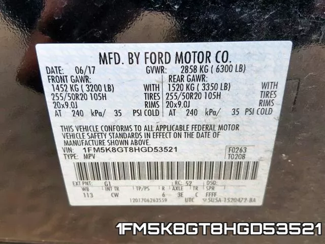 1FM5K8GT8HGD53521 фото 2