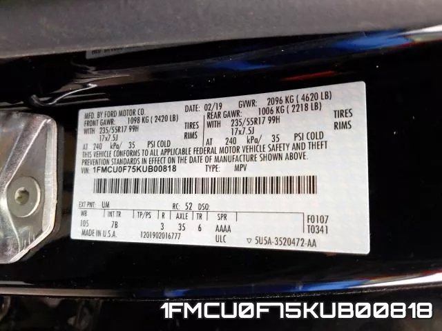 1FMCU0F75KUB00818 фото 2