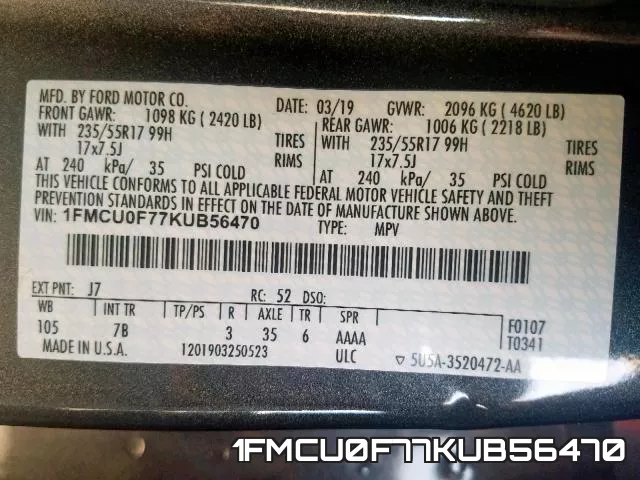 1FMCU0F77KUB56470 фото 2