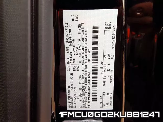 1FMCU0GD2KUB81247 фото 2