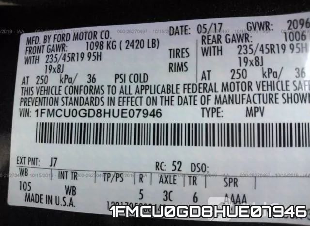 1FMCU0GD8HUE07946 фото 9