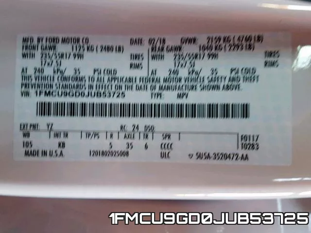 1FMCU9GD0JUB53725 фото 2