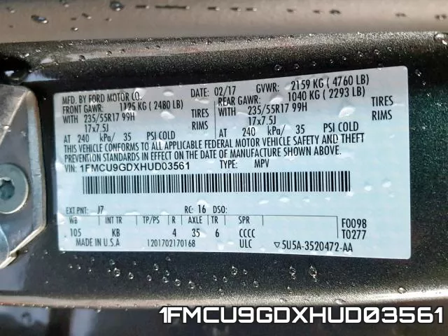 1FMCU9GDXHUD03561 фото 2