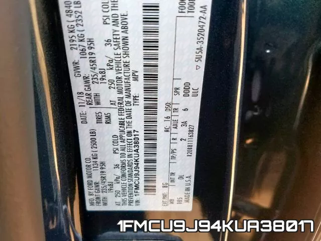 1FMCU9J94KUA38017 фото 2