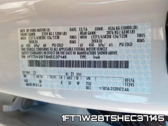 1FT7W2BT5HEC37145 фото 2